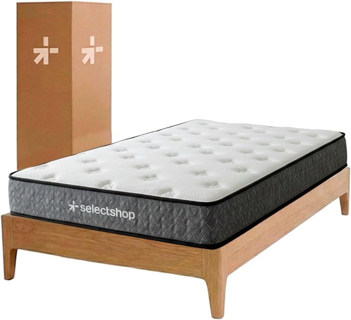 SELECTSHOP Colchón Individual En Caja Esponja Memory Foam De Alta Densidad Firmeza Media Suavidad Y Durabilidad Tecnología Híbrida Ortopédico (Blanca, Individual)