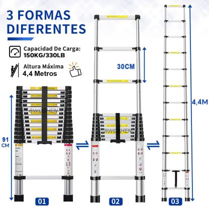 Bowoshen Escalera Telescópica De 6.2 Metros Escalera De Aluminio Segura Y Protegida Antideslizante Multiusos Escalera Extensible 20.5 Pies, 330 Libras Capacidad