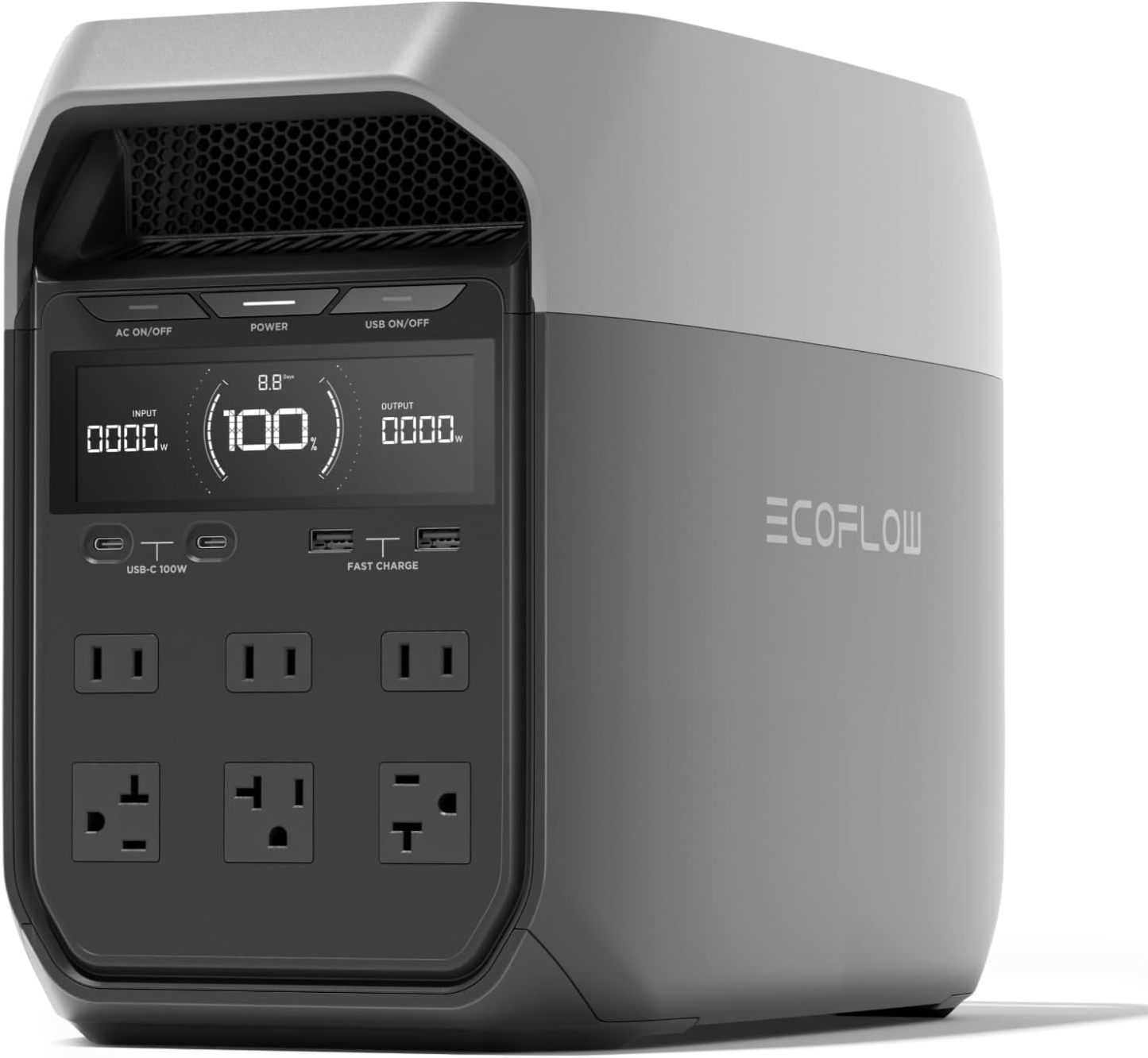 EF ECOFLOW DELTA 3 estación de energía portátil, batería LiFePO4 de 1024 Wh, carga completa en 56 minutos, salida USB-C de 1800 W AC/100 W, generador solar (panel solar opcional) para energía de