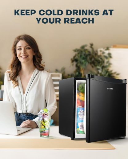 Upstreman Mini refrigerador con congelador de 1.7 pies cúbicos, termostato ajustable, ahorro de energía, bajo ruido, refrigerador compacto de una sola puerta para recámara, oficina, recámara, negro-FR17