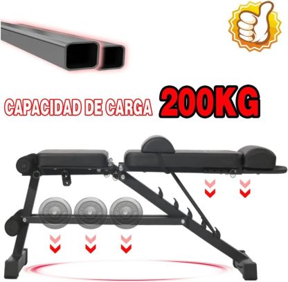 Banco de Ejercicios Ajustable, 13 en 1, 6 Posiciones, Capacidad 200kg, Multifuncional, Negro, 107x31x125cm