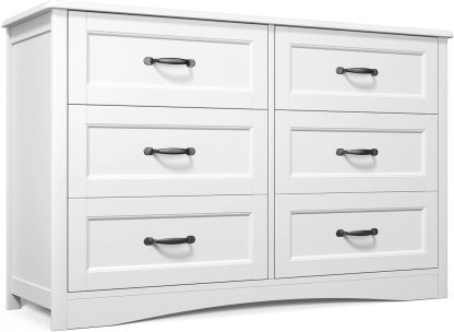 Gizoon - Cómoda de 6 cajones para recámara, cómoda de 47 pulgadas más grande con asa mental para habitación de niños, cómoda blanca con 6 cajones de almacenamiento para sala de estar, entrada y