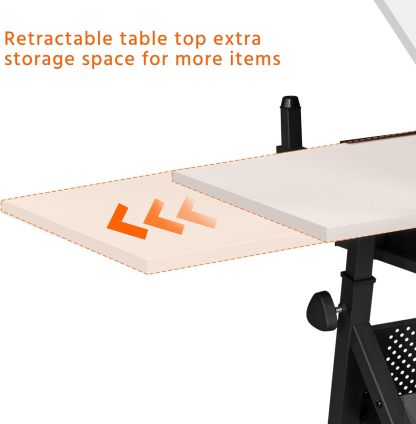 Yaheetech - computadora de arte blanco ajustable en altura para adultos, mesa inclinable de dibujo con computadora extragrande y cajones, juego de mesa y silla plegable para manualidades con taburetes