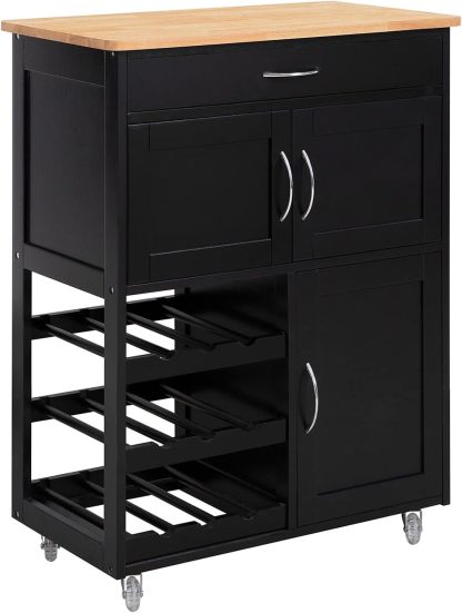 SoBuy Alacenas para Cocina con Ruedas Móvil Multifuncional Carro Organizador Integrado Isla de Cocina con Clóset de Almacenamiento y Cajones, Negro FKW45-SCH