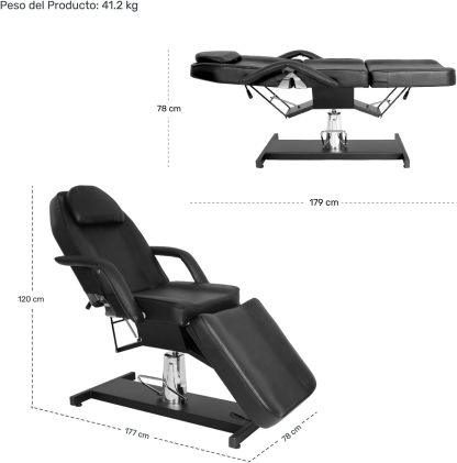 RACK & PACK Silla Sillon Reclinable para Masaje Profesional Lashista Skinker Giro 360° Respaldo 30° 10 Posiciones Soporta 150 Kg Sistema Hidraulico Camilla para SPA Tattoo Estructura Robusta