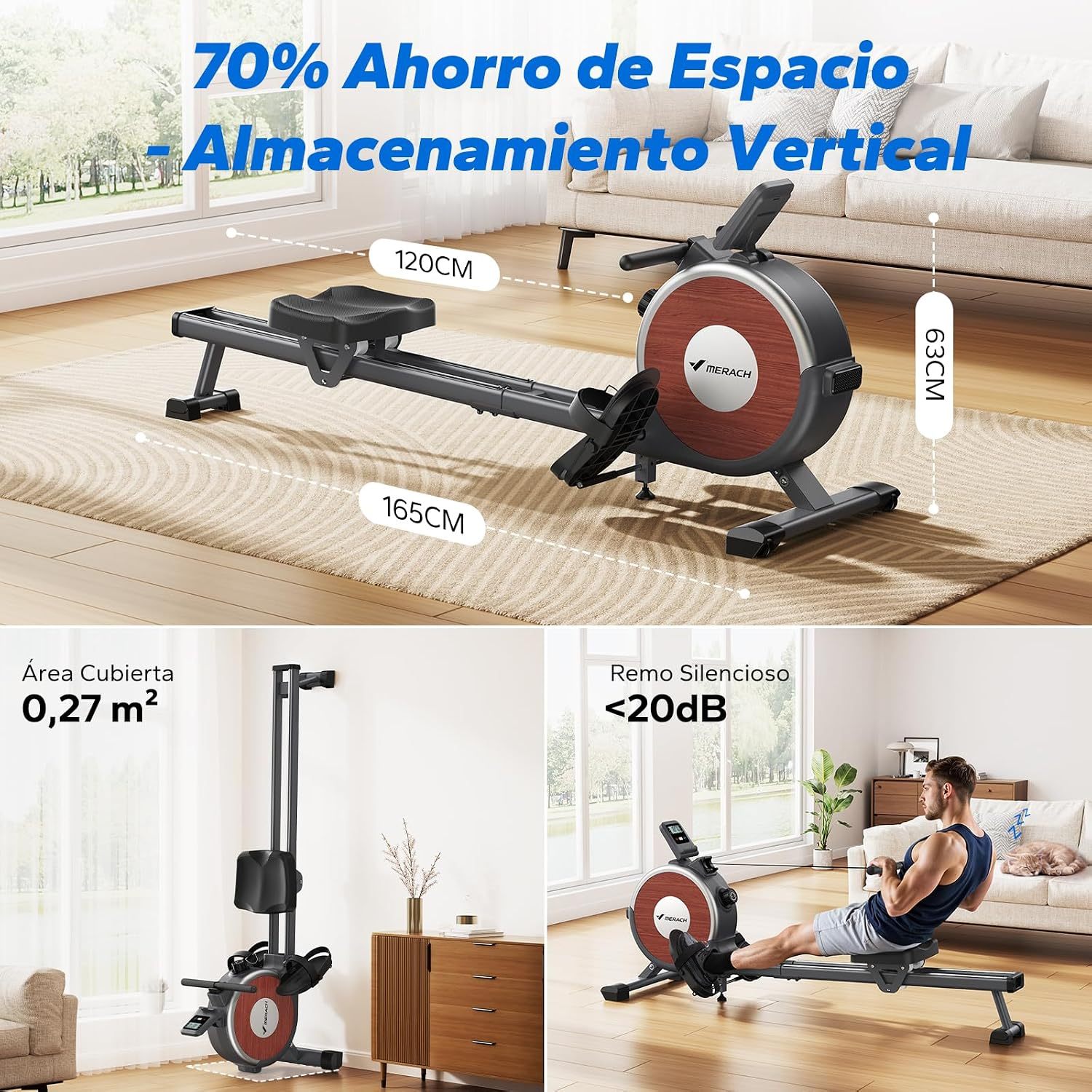 🏋️ MERACH Máquina de Remo, Remadora con Resistencia Magnética, App Propia, Equipo de Ejercicio para Entrenamiento de Cuerpo Completo en Casa