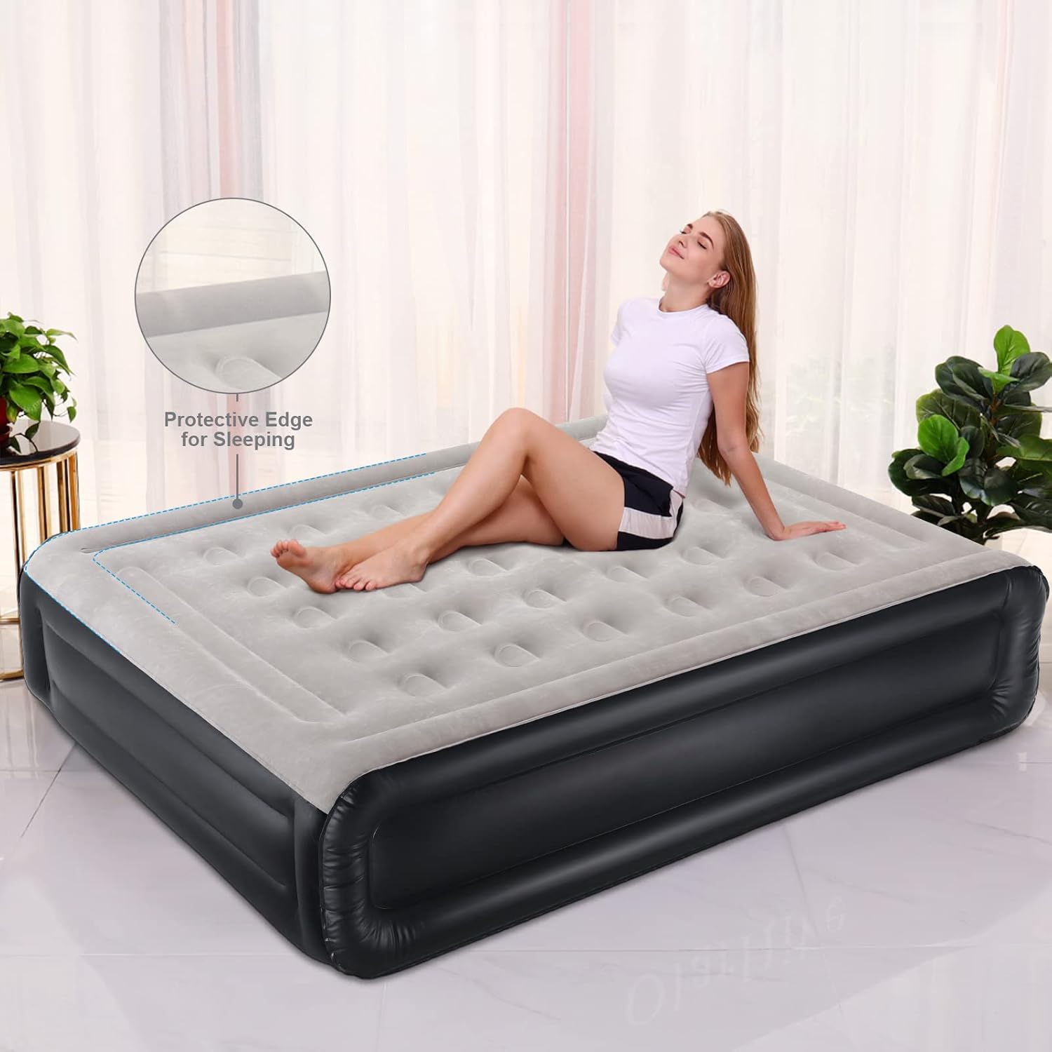 InnoTruth Colchón de aire Queen con bomba incorporada, cama de aire inflable elevada para camping, colchón inflable de doble altura con bolsa de transporte portátil, negro frío, Queen (80 x 60 x 18 pulgadas)
