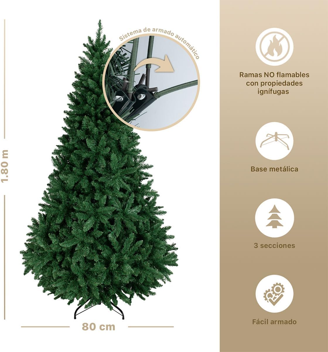 ESQUIMAL Árbol de Navidad Frondoso Pino Navideño Plegable, Cedro del Himalaya (Verde, 2.2 m)