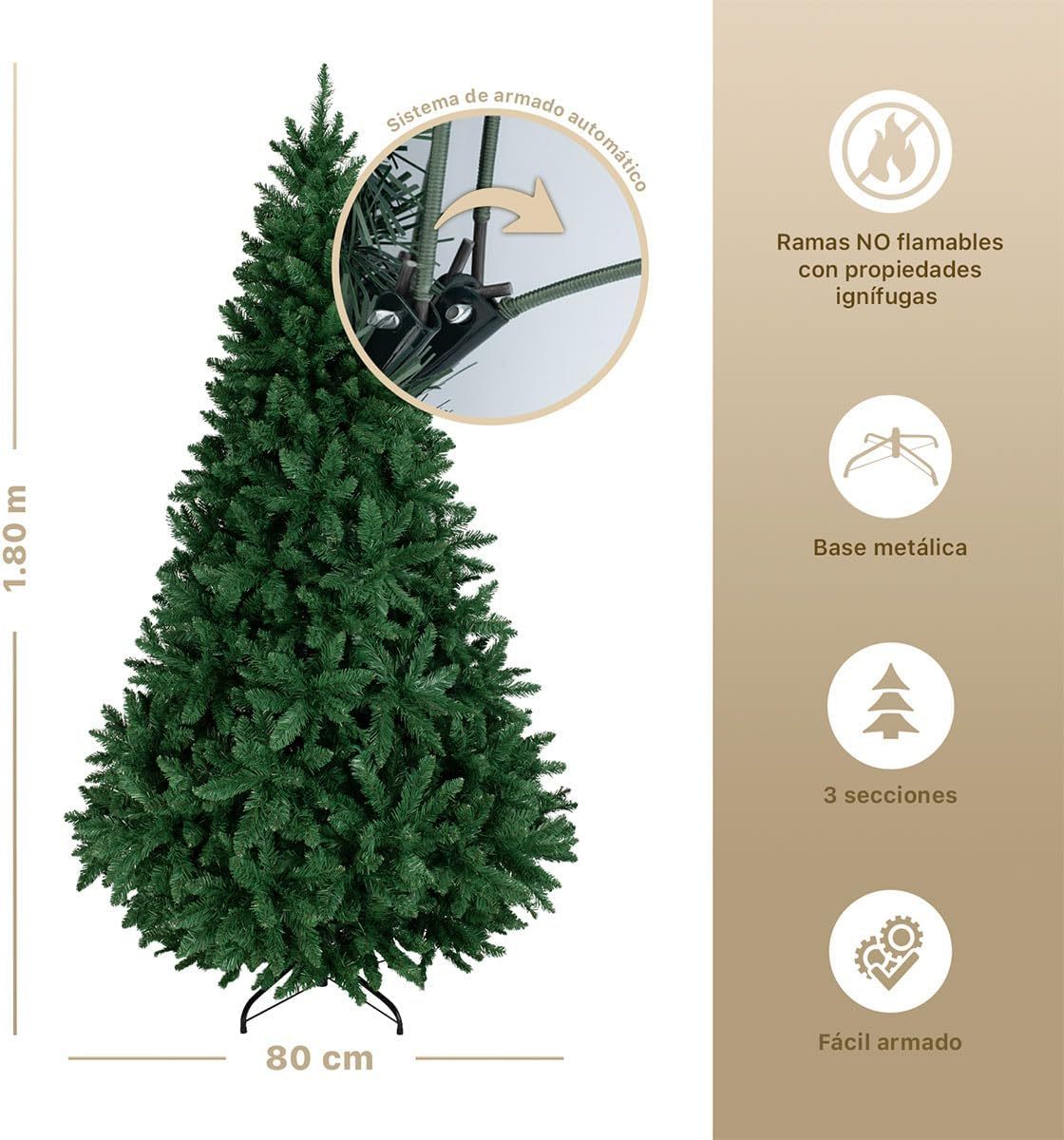 ESQUIMAL Árbol de Navidad Frondoso Pino Navideño Plegable, Cedro del Himalaya (Verde, 2.2 m)