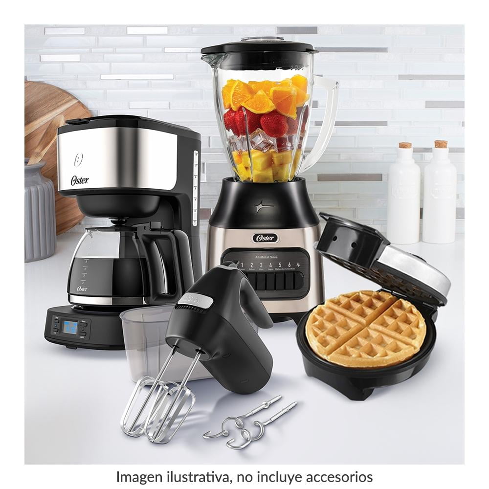 Combo Oster 4 Elementos con Licuadora 6 Velocidades, Cafetera Programable 8 tazas, Batidora y Wafflera