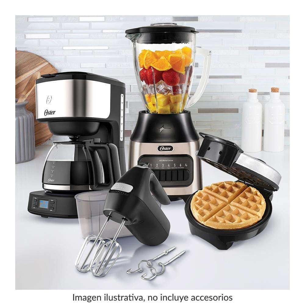 Combo Oster 4 Elementos con Licuadora 6 Velocidades, Cafetera Programable 8 tazas, Batidora y Wafflera