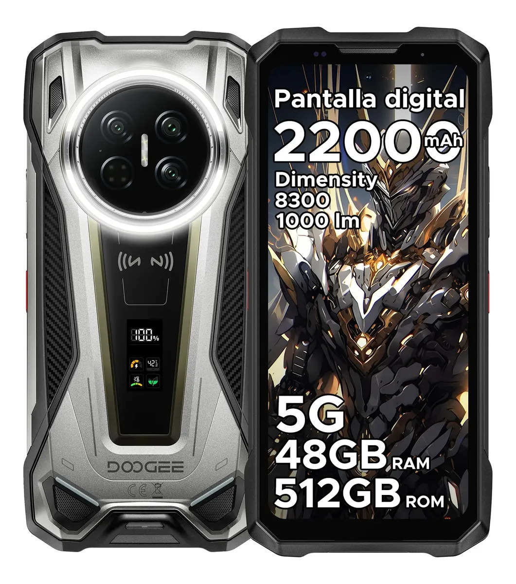 Doogee V Max 2 Celular Resistente 5G, Android 16, 48GB RAM+512GB ROM, Batería 22000mAh, Carga 120W, Pantalla 6.78" 120Hz, Luz de Camping, WiFi6E, Doble SIM