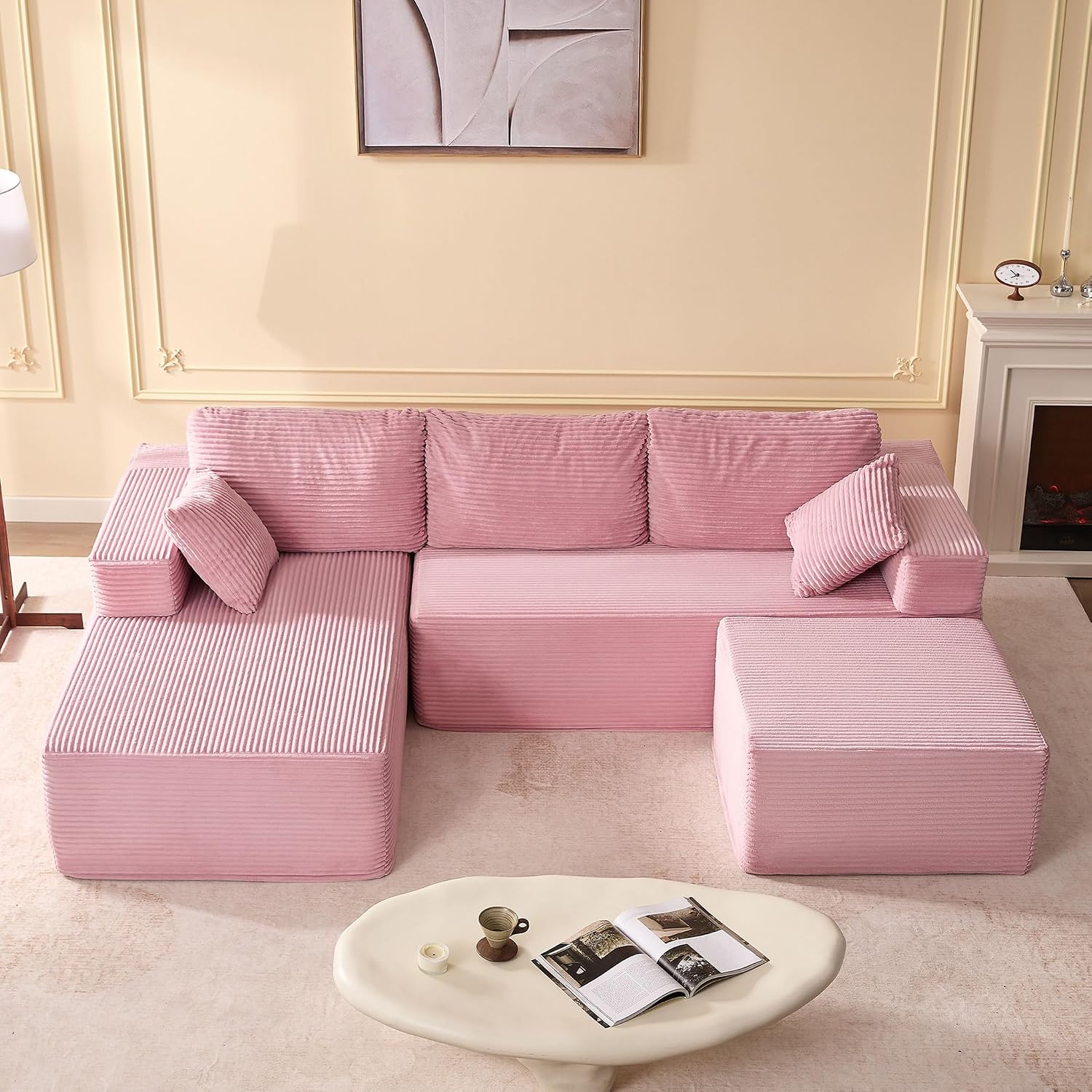 🛋️ Afuson Sofá Modular Seccional en Forma L de 107 Pulgadas, Asiento Profundo, Tapicería de Pana, Sin Montaje, Diseño Deshuesado para Sala de Estar