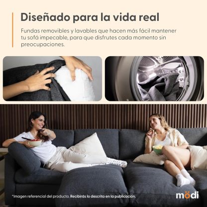 MODISOFA - Sofá Sala Esquinera Modular con Otomano | 6 Plazas | Beige | + Pillow Pack | Fácil de Ensamblar y Adaptable | Envío Gratis