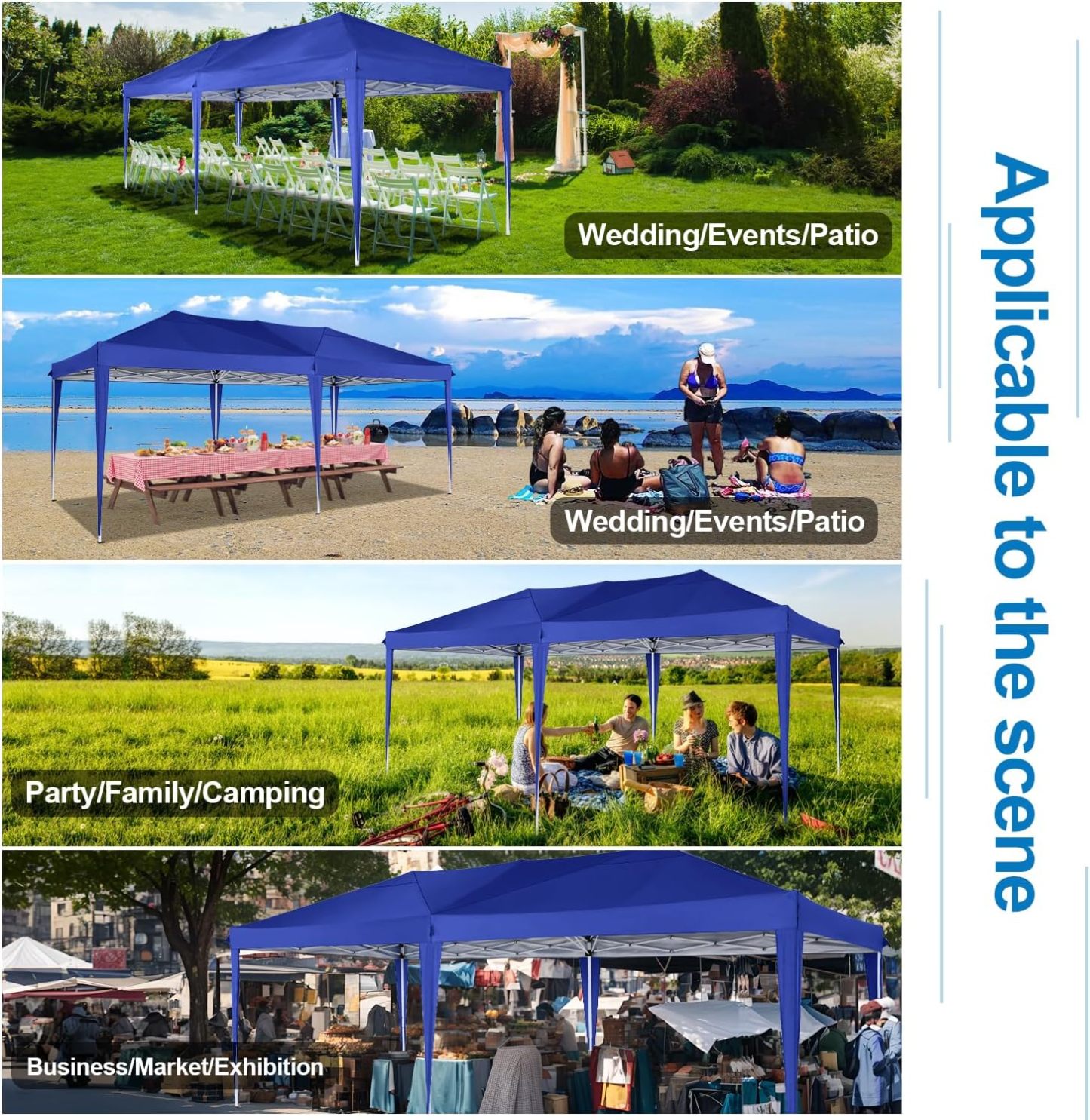 COBIZI - Toldo desplegable de 10 x 20 Pulgadas con 6 Paredes Laterales, toldo Impermeable para Eventos al Aire última intervensión, UPF 50+ cenador portátil para Fiestas, Playa, Camping, Boda,