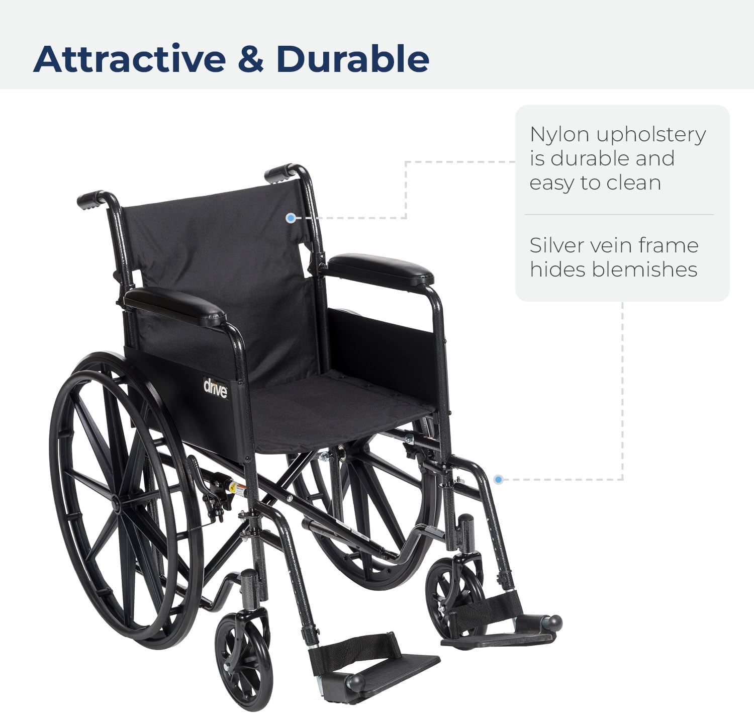 Drive Medical Silver Sport 1 silla de ruedas con brazos completos y reposapiés extraíble