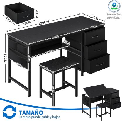 Mesa de Dibujo,Restirador Arquitectura Multifuncional Inclinación Ajustable,Restirador con 3 Cajones (Tela) y Viene con Taburete,Restiradors para Dibujo Adecuado para Pintar