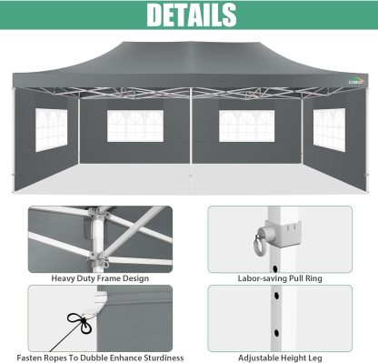 COBIZI - Toldo desplegable de 10 x 20 Pulgadas con 6 Paredes Laterales, toldo Impermeable para Eventos al Aire última intervensión, UPF 50+ cenador portátil para Fiestas, Playa, Camping, Boda,