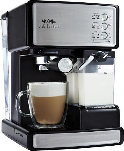 Mr. Coffee Cafe Barista Cafetera eléctrica para espresso con espumador de leche automático, BVMC-Ecm.P1000, Sin muestra gratis, Acero inoxidable, 1