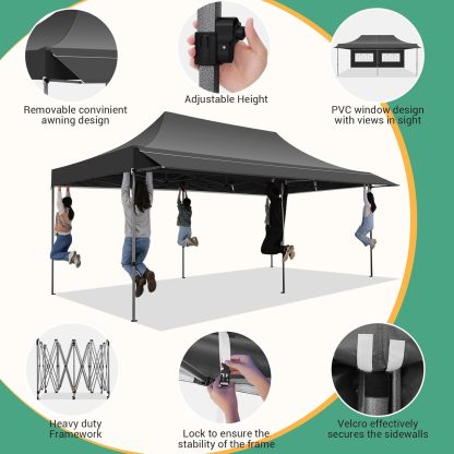 COBIZI - Toldo desplegable de 10 x 20 Pulgadas con 6 Paredes Laterales, toldo Impermeable para Eventos al Aire última intervensión, UPF 50+ cenador portátil para Fiestas, Playa, Camping, Boda,
