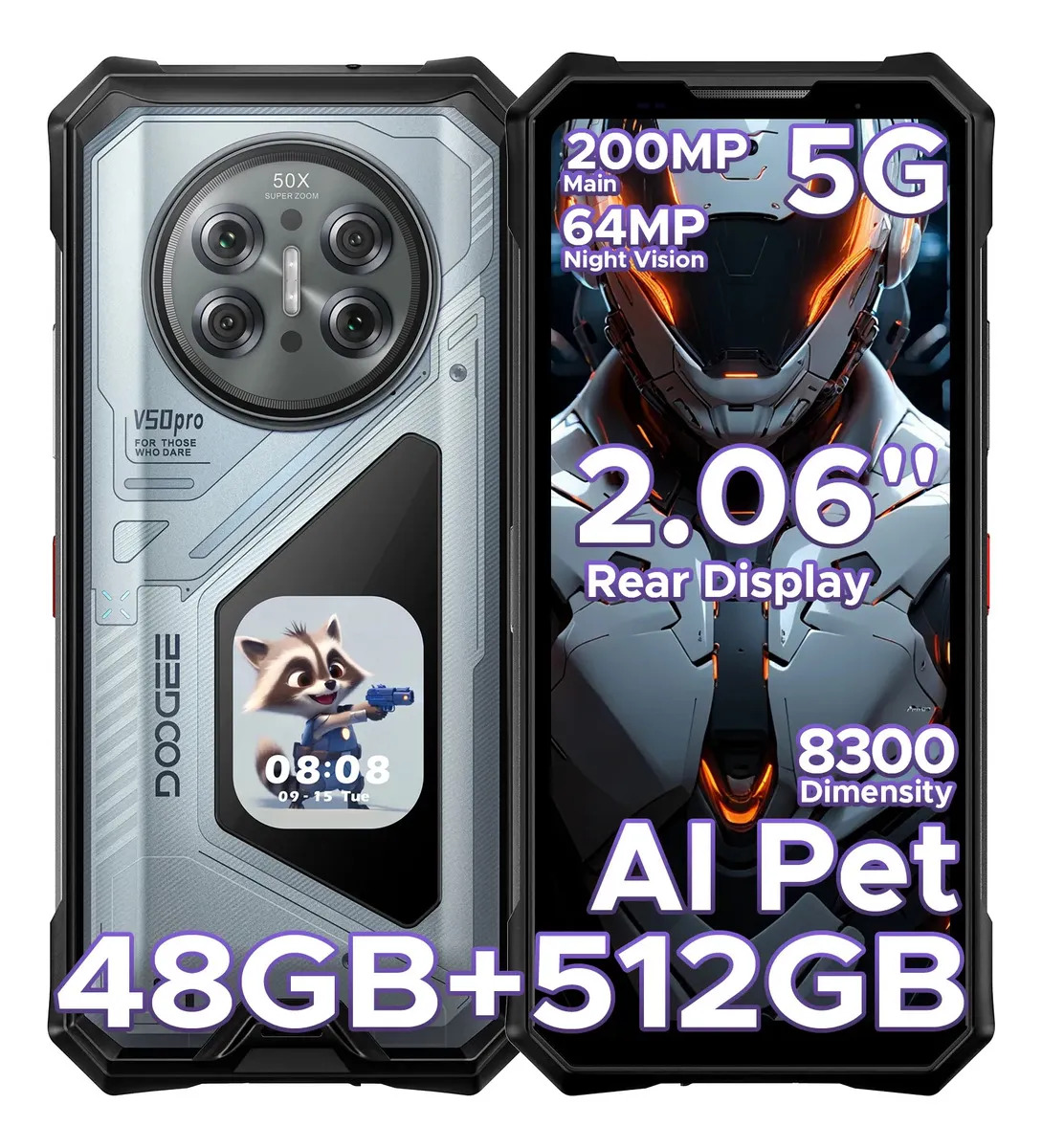 🛡️Doogee V50 Pro Celular Resistente 5G, Android16, RAM ampliable hasta 52GB + 512GB, Cámara AI 200MP, Batería 11000mAh, Pantalla Trasera AMOLED 2.06", IP68, NFC, Radio Walkie-talkie, Doble SIM