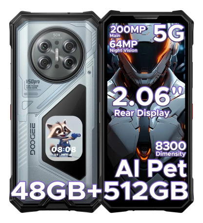 🛡️Doogee V50 Pro Celular Resistente 5G, Android16, RAM ampliable hasta 52GB + 512GB, Cámara AI 200MP, Batería 11000mAh, Pantalla Trasera AMOLED 2.06", IP68, NFC, Radio Walkie-talkie, Doble SIM