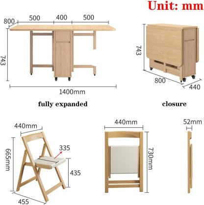 Juego de mesa plegable de comedor plegable, mesa de comedor extensible de madera con 4 sillas