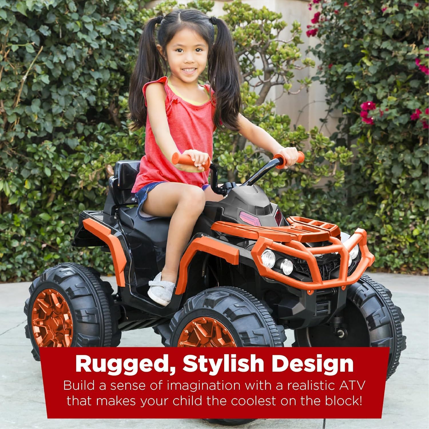 Best Choice Products 12V ATV eléctrico para niños de 4 ruedas con audio Bluetooth, velocidad máxima de 3.7 mph, neumáticos con banda de rodadura, faros LED, radio, color negro