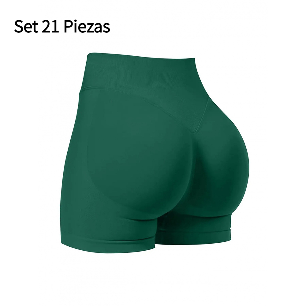 Set 21 Piezas Shorts Deportivos para Mujer Sin Costuras Cintura Alta Efecto Push Up Realce de Glúteos Yoga Fitness Running