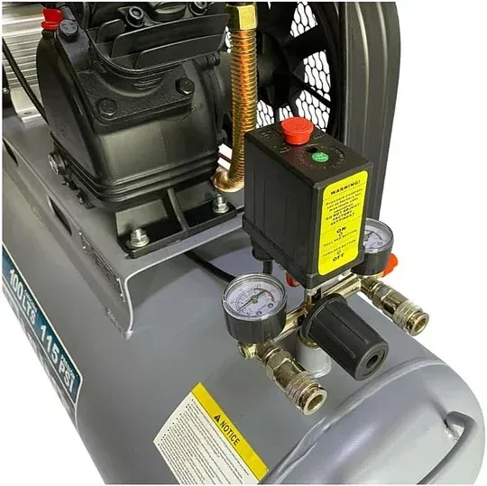 Compresor De Aire Eléctrico Portátil 100lts Power Hunt 3hp con banda y doble conexión rapida, presion de 8 bar/ 115 psi.