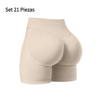 Set 21 Piezas Shorts Deportivos para Mujer Sin Costuras Cintura Alta Efecto Push Up Realce de Glúteos Yoga Fitness Running