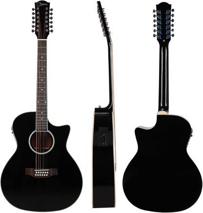 Jidyous-41 Inch,4/4,Guitarra Electroacústica 12 cuerdas,con Funda Acolchada, afinadores, Tirantes de guitarra,cuerdas, paletas, capó, adecuada para adultos jóvenes de nivel medio (Black)
