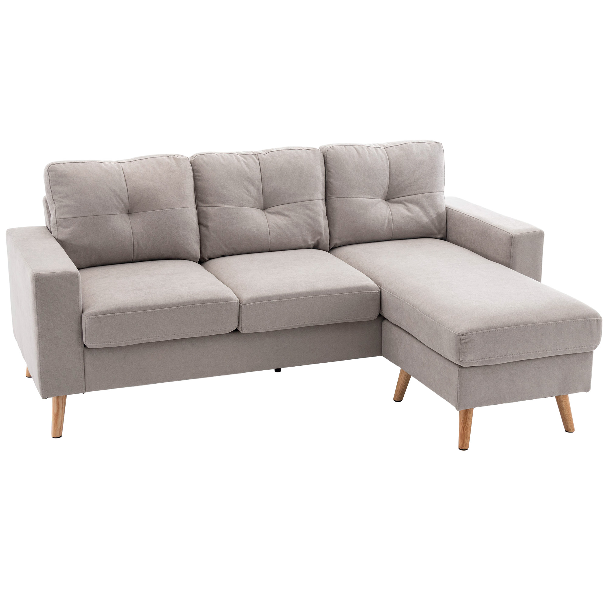 Sofá de Esquina de 3 Plazas, Aspecto Lino, Chaise Lounge Reversible, 193x136x85 cm, Gris Claro