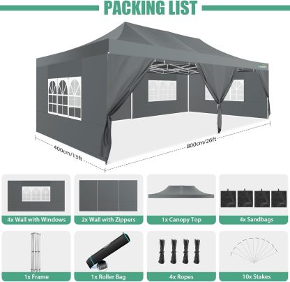 COBIZI - Toldo desplegable de 10 x 20 Pulgadas con 6 Paredes Laterales, toldo Impermeable para Eventos al Aire última intervensión, UPF 50+ cenador portátil para Fiestas, Playa, Camping, Boda,