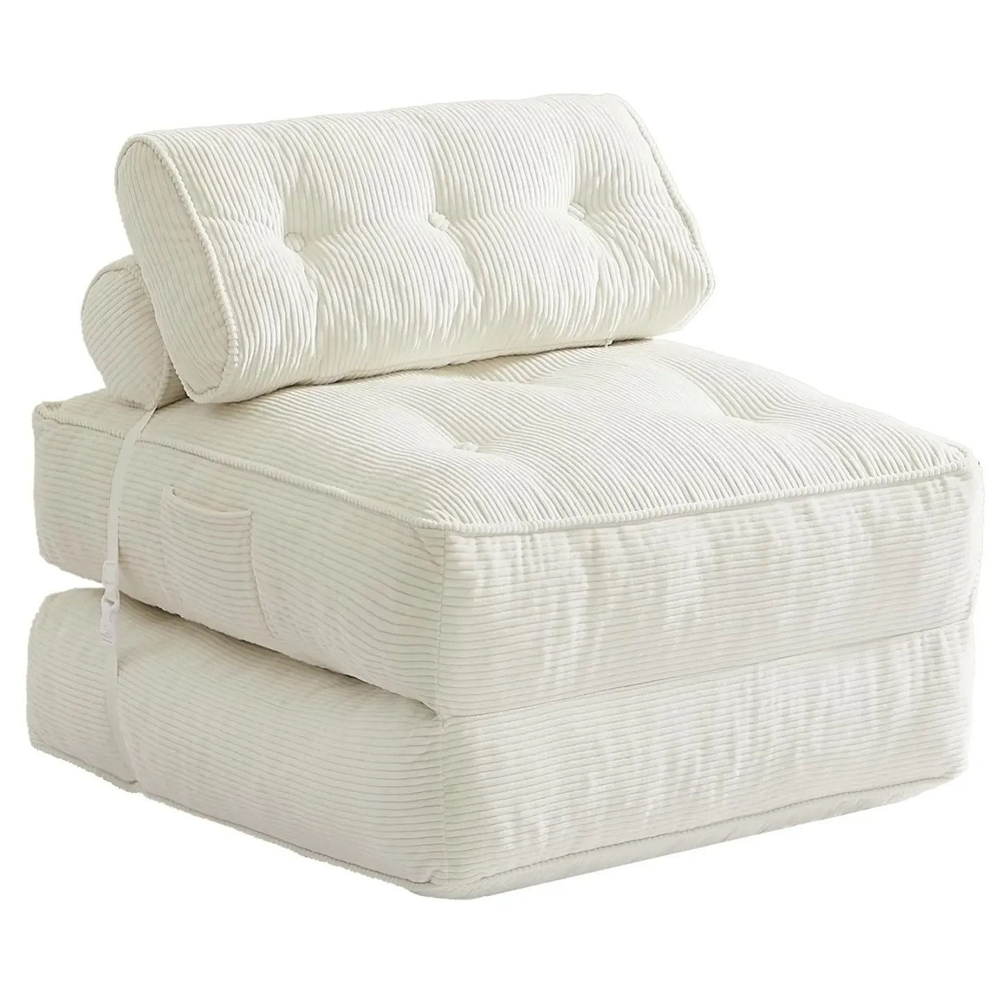 Sofá cama plegable con almohada, sillón convertible con respaldo de apoyo, silla cama plegable portátil de pana, cómodo sofá lounge de suelo para sala de estar — Individual