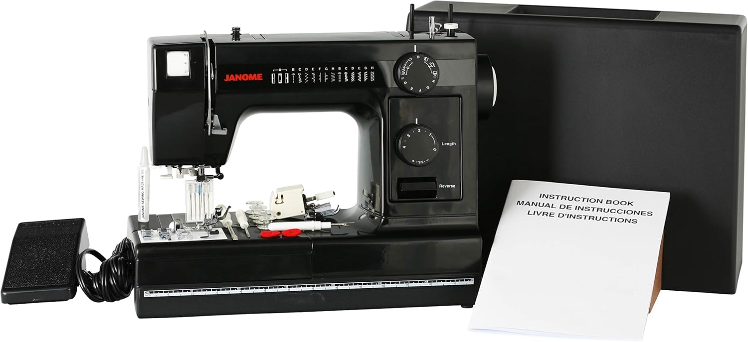 janome Máquina de Coser con Cuerpo de Aluminio Industrial HD1000 edición Negra con 14 Puntadas, Ojal de 4 Pasos, enhebrador de Agujas automático y alimentación descendiente