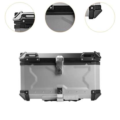 Baúl de motocicleta genérico, caja trasera, organizador de aluminio a prueba de golpes, caja para casco, baúl de almacenamiento de equipaje para 45L Plata