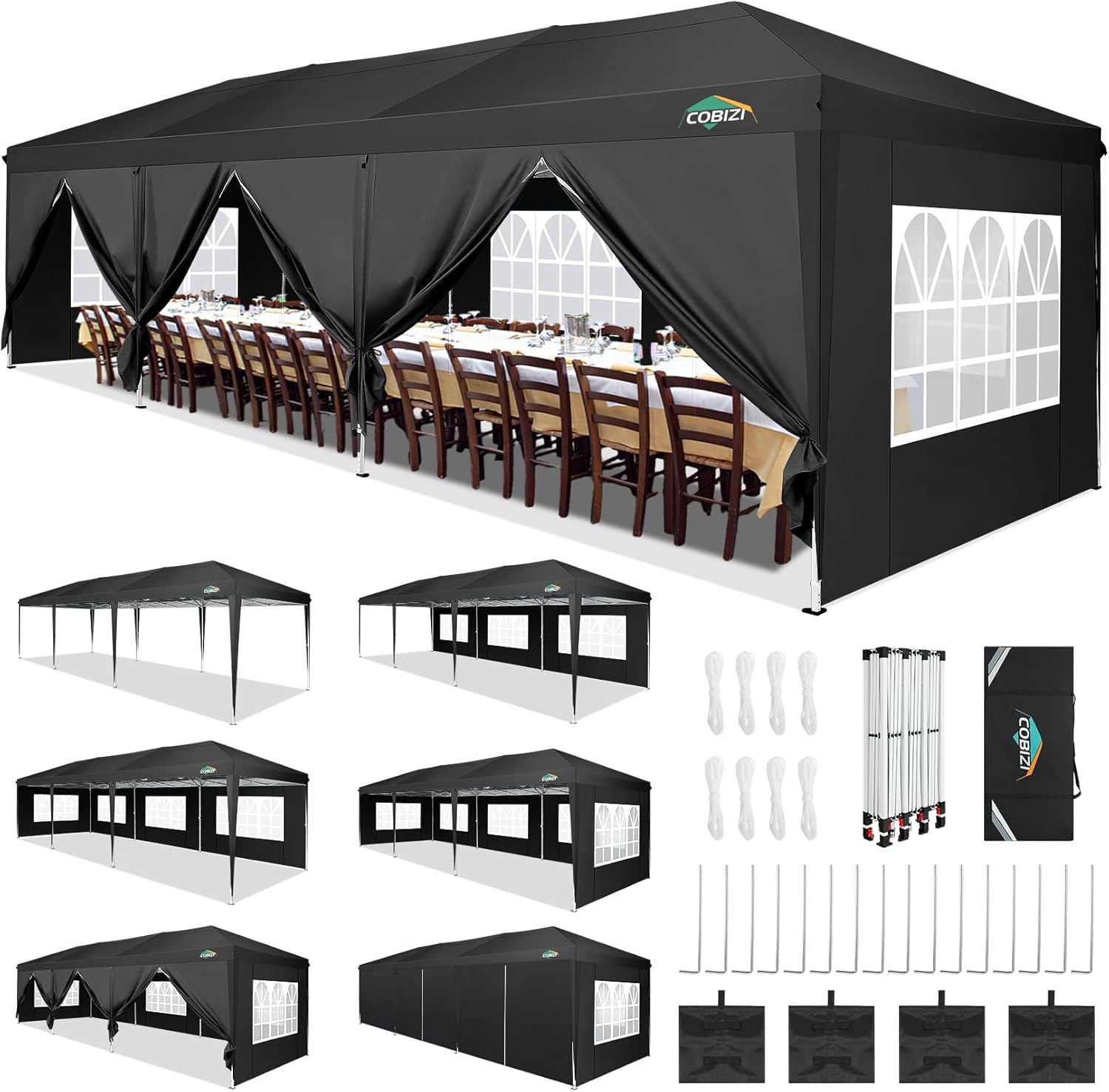 COBIZI - Toldo desplegable de 10 x 20 Pulgadas con 6 Paredes Laterales, toldo Impermeable para Eventos al Aire última intervensión, UPF 50+ cenador portátil para Fiestas, Playa, Camping, Boda,