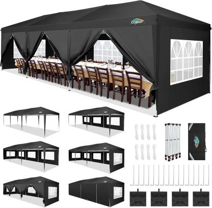 COBIZI - Toldo desplegable de 10 x 20 Pulgadas con 6 Paredes Laterales, toldo Impermeable para Eventos al Aire última intervensión, UPF 50+ cenador portátil para Fiestas, Playa, Camping, Boda,