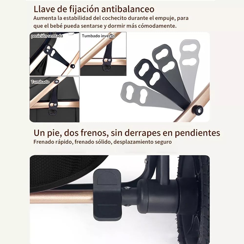 FINYQBET Carrito De Bebé Plegable Universal Para Cuatro Estaciones Sillas De Paseo para Bebés De Alta Vista para Bebés Recién Nacidos, Implementación Bidireccional Multifuncional Y Segura Caqui