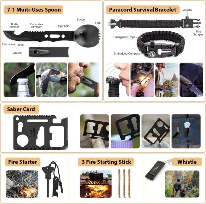 Kit de supervivencia, 250 piezas de equipo de supervivencia con bolsa compatible con sistema Molle y tienda de emergencia, kit de emergencia para terremoto, aventura al aire última intervensión, senderismo, caza, regalos para hombres y mujeres