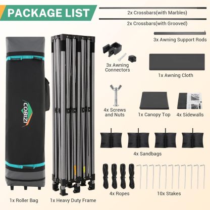 COBIZI - Toldo desplegable de 10 x 20 Pulgadas con 6 Paredes Laterales, toldo Impermeable para Eventos al Aire última intervensión, UPF 50+ cenador portátil para Fiestas, Playa, Camping, Boda,
