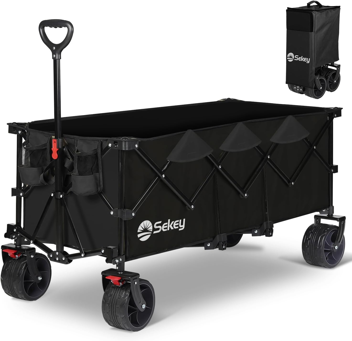 Sekey Carro plegable plegable de 48 pulgadas de largo con capacidad de peso de 420 libras, carro de jardín plegable de 300 litros de servicio pesado con ruedas de playa grandes todo terreno y soportes