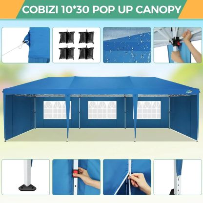 COBIZI - Toldo desplegable de 10 x 20 Pulgadas con 6 Paredes Laterales, toldo Impermeable para Eventos al Aire última intervensión, UPF 50+ cenador portátil para Fiestas, Playa, Camping, Boda,