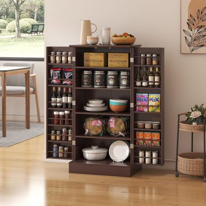kepptory - clóset de despensa de 47 pulgadas, clóset de almacenamiento de despensa de cocina con puertas y estantes ajustables, aparador no empotrado café para sala de estar y comedor, resistente y
