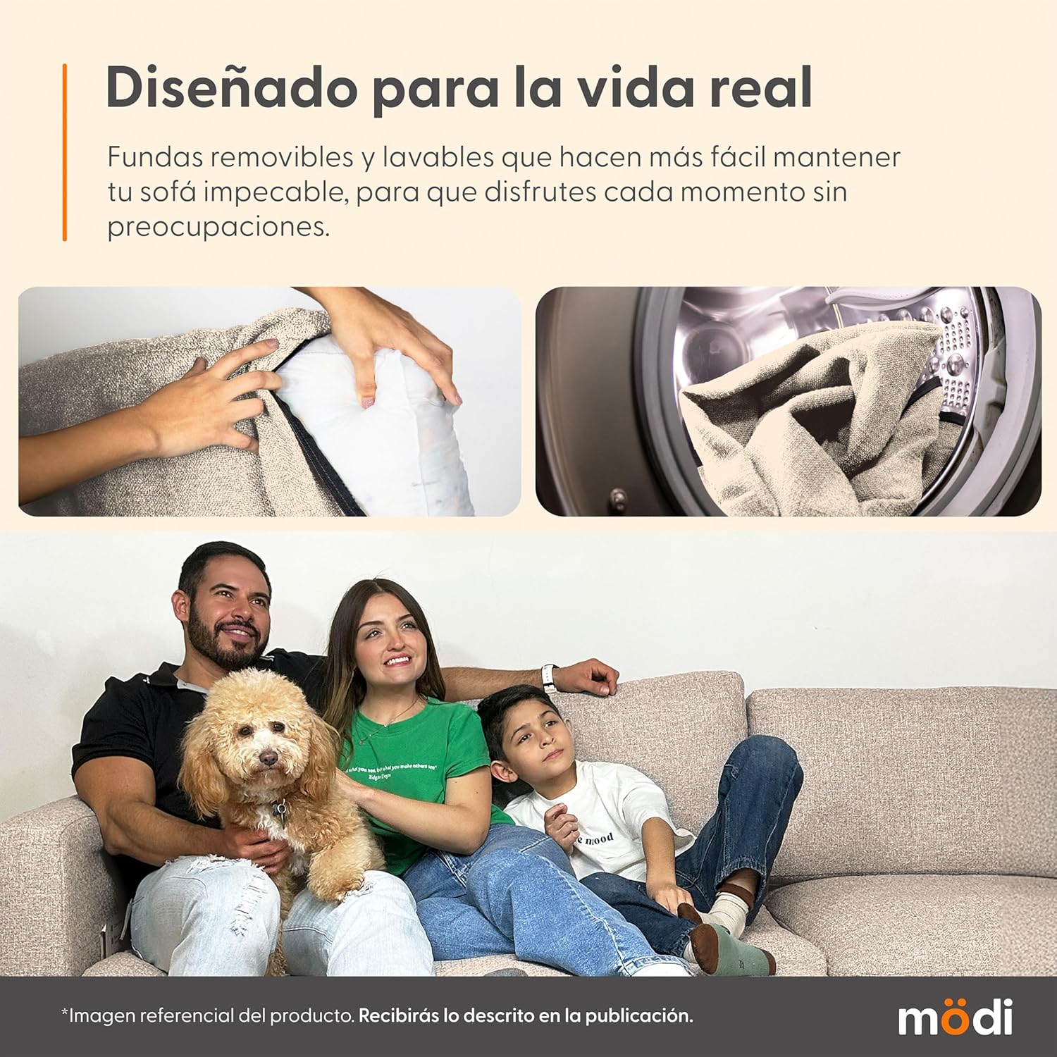 MODISOFA - Sofá Sala Esquinera Modular con Otomano | 6 Plazas | Beige | + Pillow Pack | Fácil de Ensamblar y Adaptable | Envío Gratis