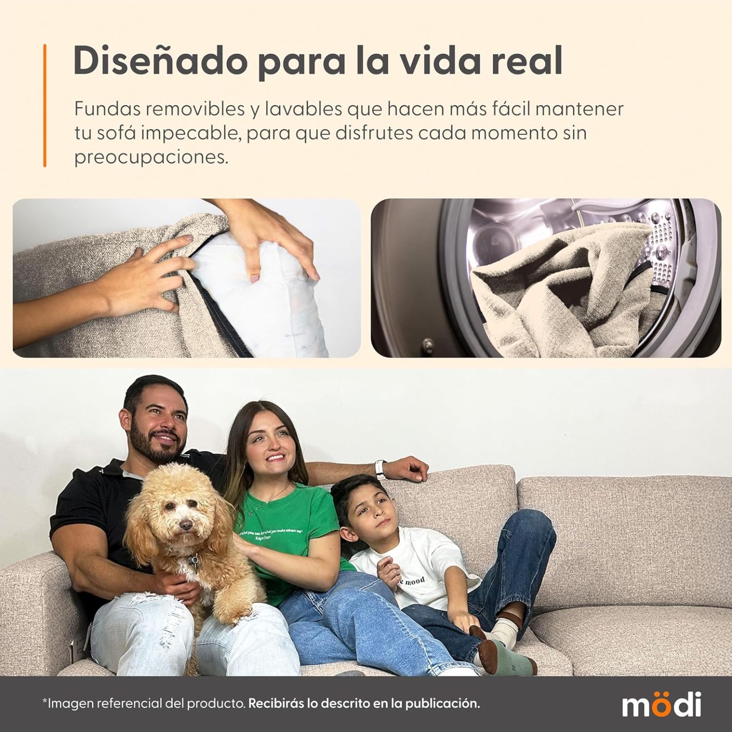 MODISOFA - Sofá Sala Esquinera Modular con Otomano | 6 Plazas | Beige | + Pillow Pack | Fácil de Ensamblar y Adaptable | Envío Gratis