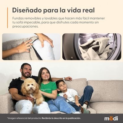 MODISOFA - Sofá Sala Esquinera Modular con Otomano | 6 Plazas | Beige | + Pillow Pack | Fácil de Ensamblar y Adaptable | Envío Gratis