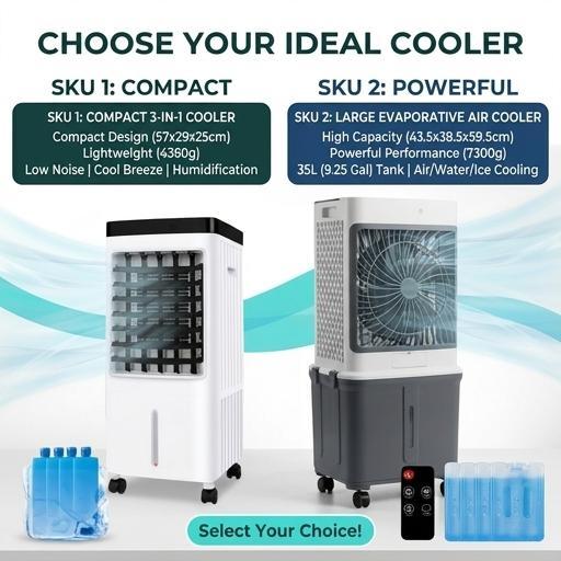 Portable Air Cooler Fan, 3-IN-1 Evaporative Tank Fan Swamp Cooler aire acondicionado portatil with Remote, 3 Modes 3 Speeds &12H Timer, 1.16/9.5Gal ,4 Ice Packs & 4 Wheels, 45° Oscillation, Quiet for Room Home Office