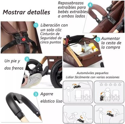 FINYQBET Carrito De Bebé Plegable Universal Para Cuatro Estaciones Sillas De Paseo para Bebés De Alta Vista para Bebés Recién Nacidos, Implementación Bidireccional Multifuncional Y Segura Caqui